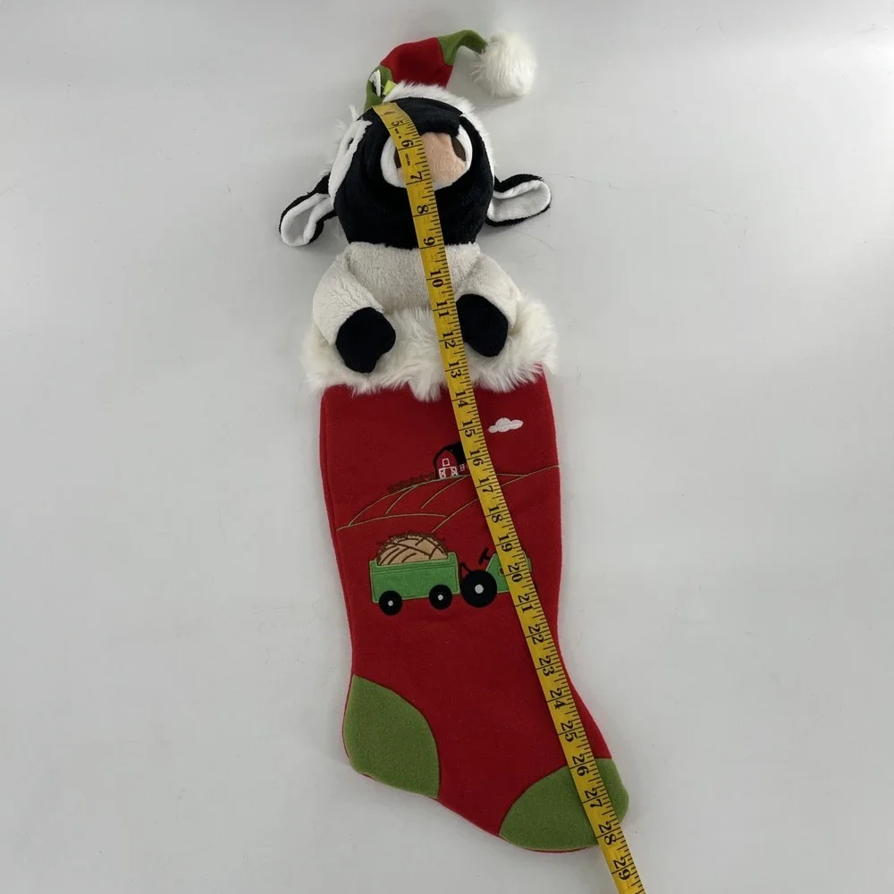 Cow 3D Plush Christmas Stocking Santa Hat Barn Tractor Applique Embroidered, 28